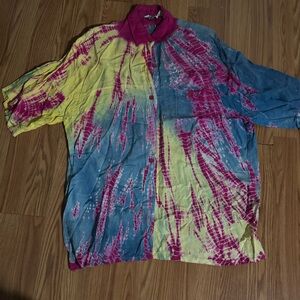Kokomo Sportswear Inc Vintage Y2k Colorful Tie-Dye Button Down Shirt Sz L Hippie